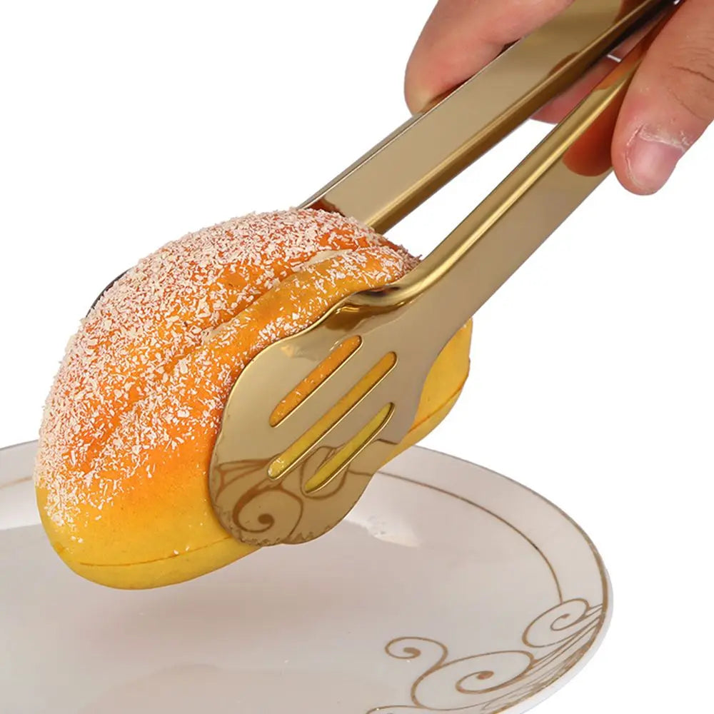 1pc Stainless Steel BBQ Food Tongs Steak Clip Gold Color  Hollow Cake Bread Grill Clamp Cooking Utensils Kitchen Accessories