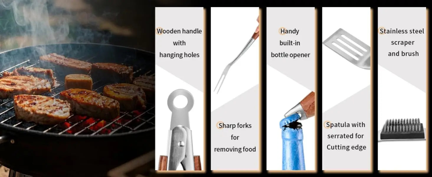 3 4PCS Grilling Accessories Wooden BBQ Grilling Tools Set Outdoor Grill Set with Spatula Fork Brush Tongs For Barbecue Grill Kit