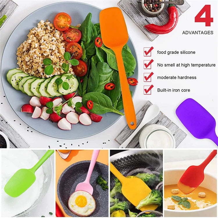 LMETJMA 28cm Silicone Spatulas Heat Resistant Spoon Spatula Non-Stick Spoonula Flexible Scrapers Baking Mixing Tool JT20