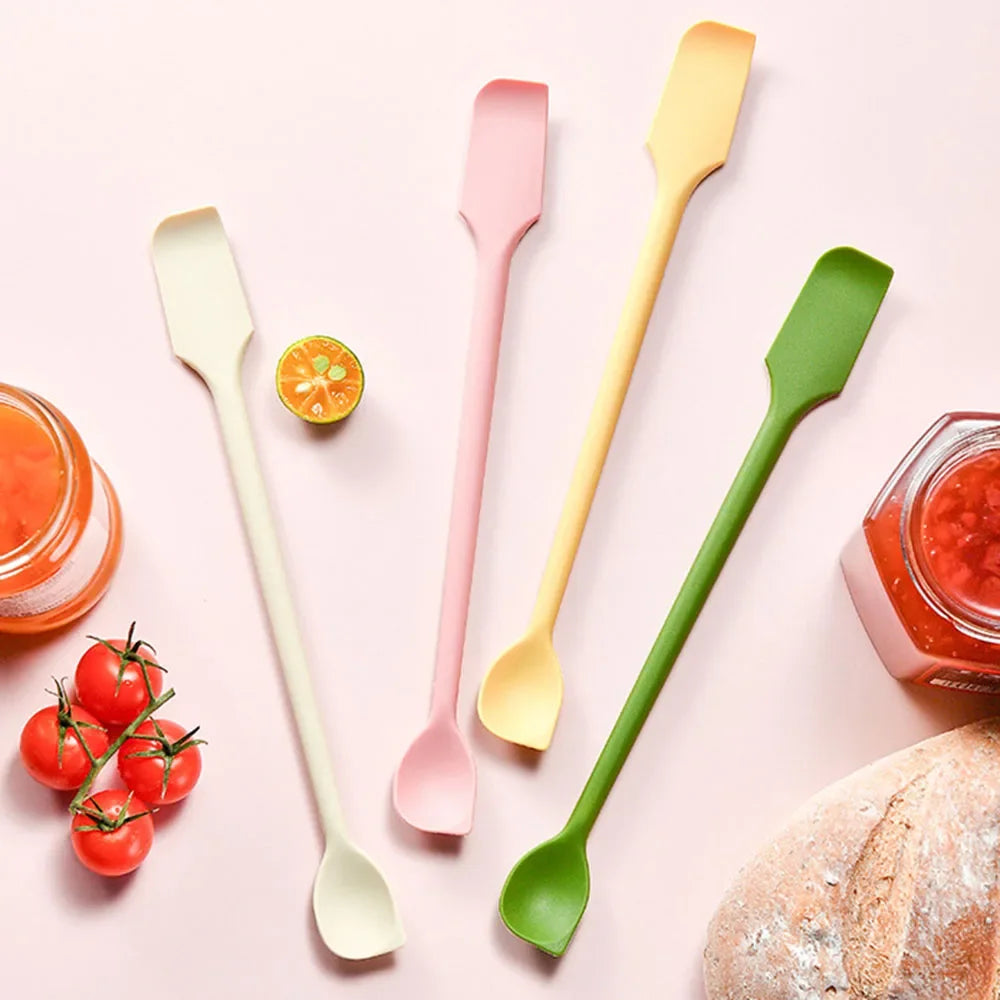 Mini Silicone Scraper Double End Two In One Spatula Jam Bottle Cosmetic Bottle Scraper Spoon Set for Jam Seasoning