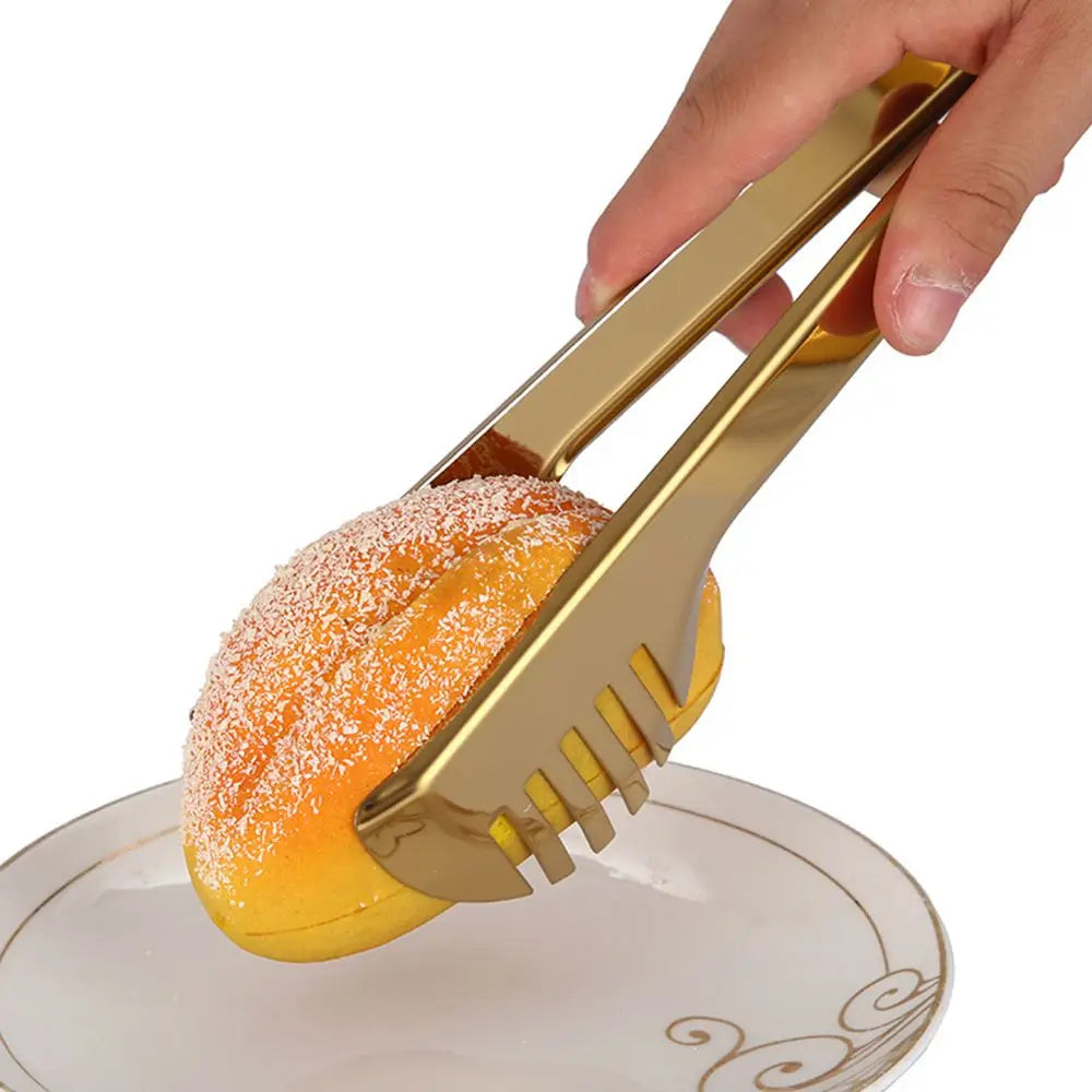 1pc Stainless Steel BBQ Food Tongs Steak Clip Gold Color  Hollow Cake Bread Grill Clamp Cooking Utensils Kitchen Accessories