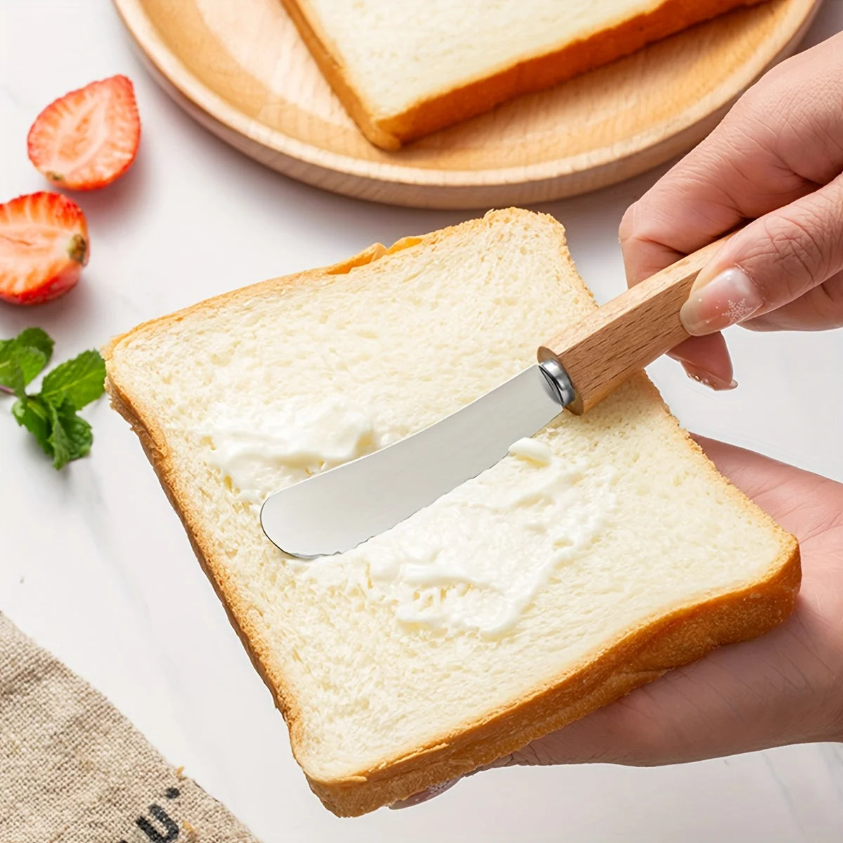 1/2pcs Stainless Steel Butter Knife Western Cutlery Bread Jam Knife Wooden Long Handle Butter Spatula Pastry Knife Cream Scraper