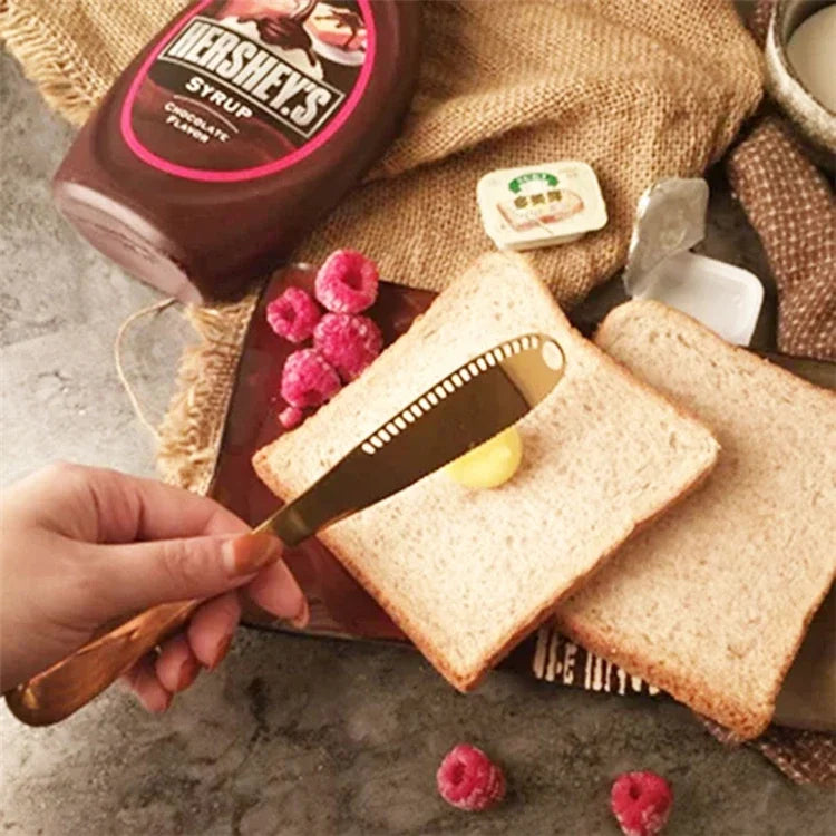Stainless Butter Knife w/Holes-Serrated Edge Cheese Jam Dessert,Non-Slip Toast Spreader,Durable Bread Baking Kitchen Tool