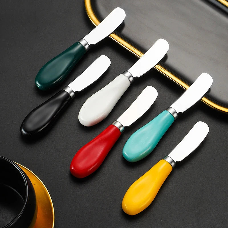 Stainless Steel Cheese Knife Ceramic Handle Butter Knife For Butter Bread Jam Cream Spatula Baking Cake Scraper