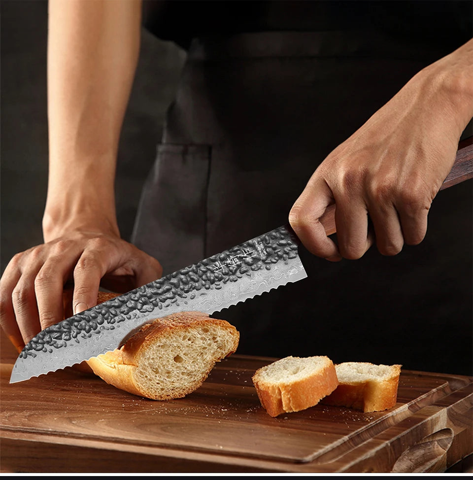 8.5" Bread Knife High Quality Damascus Steel Handmade Professional Chef Knife Kitchen Forged Cut Toast Slicer Serrated Knives