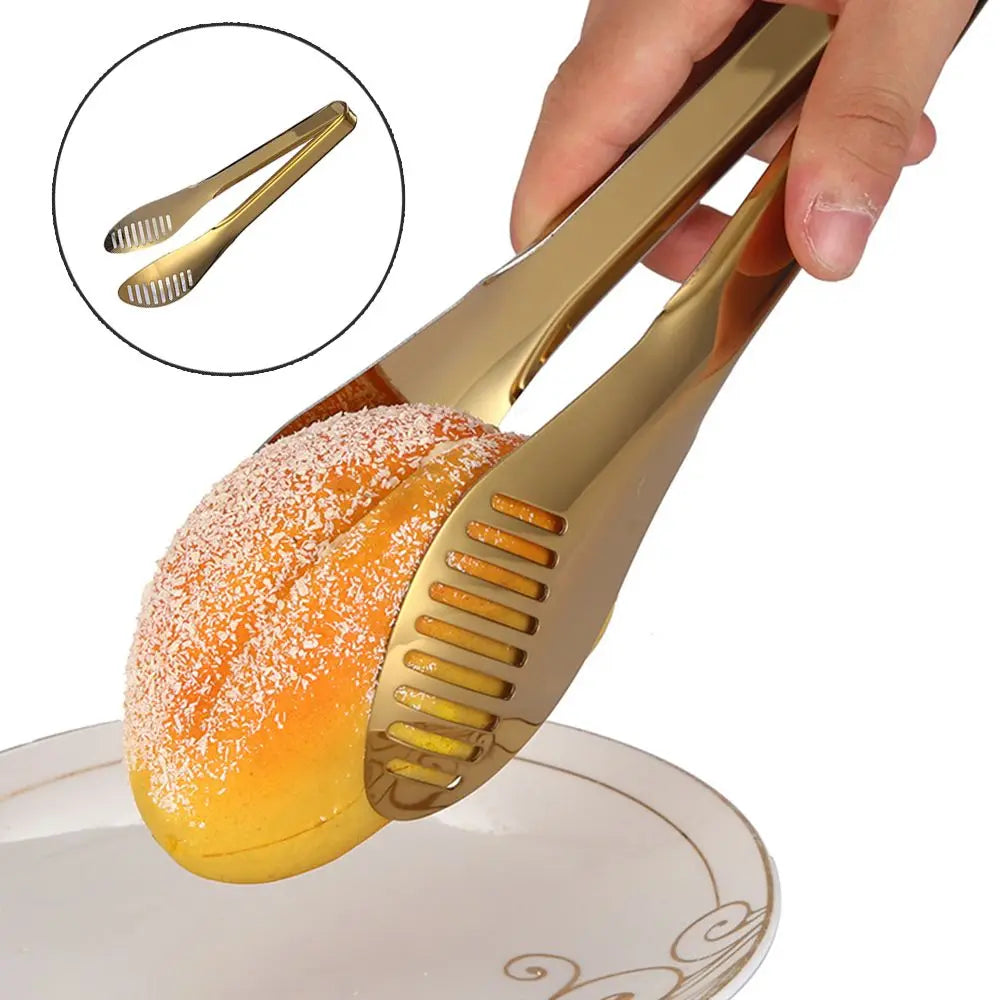 1pc Stainless Steel BBQ Food Tongs Steak Clip Gold Color  Hollow Cake Bread Grill Clamp Cooking Utensils Kitchen Accessories