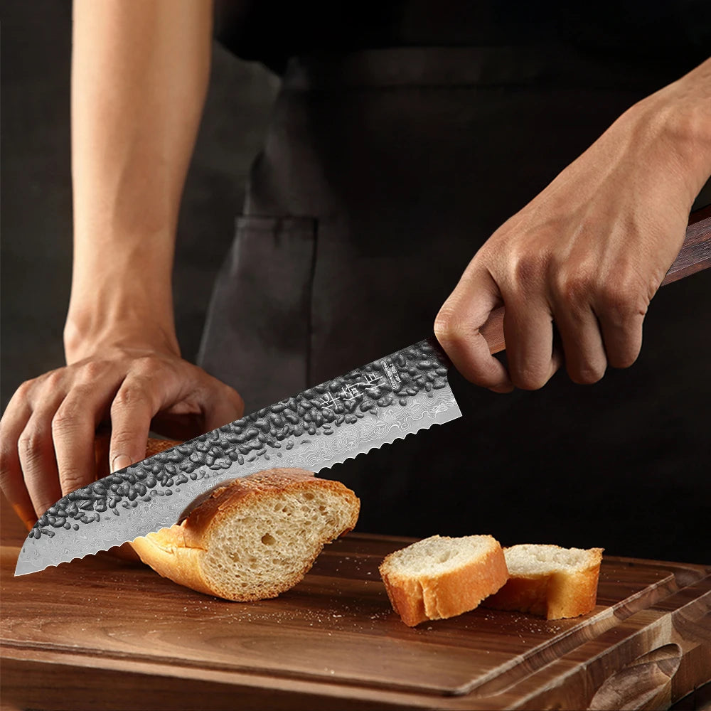 8.5" Bread Knife High Quality Damascus Steel Handmade Professional Chef Knife Kitchen Forged Cut Toast Slicer Serrated Knives