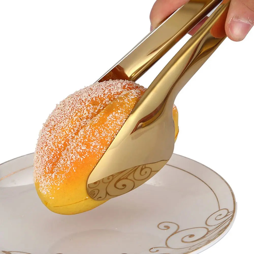 1pc Stainless Steel BBQ Food Tongs Steak Clip Gold Color  Hollow Cake Bread Grill Clamp Cooking Utensils Kitchen Accessories