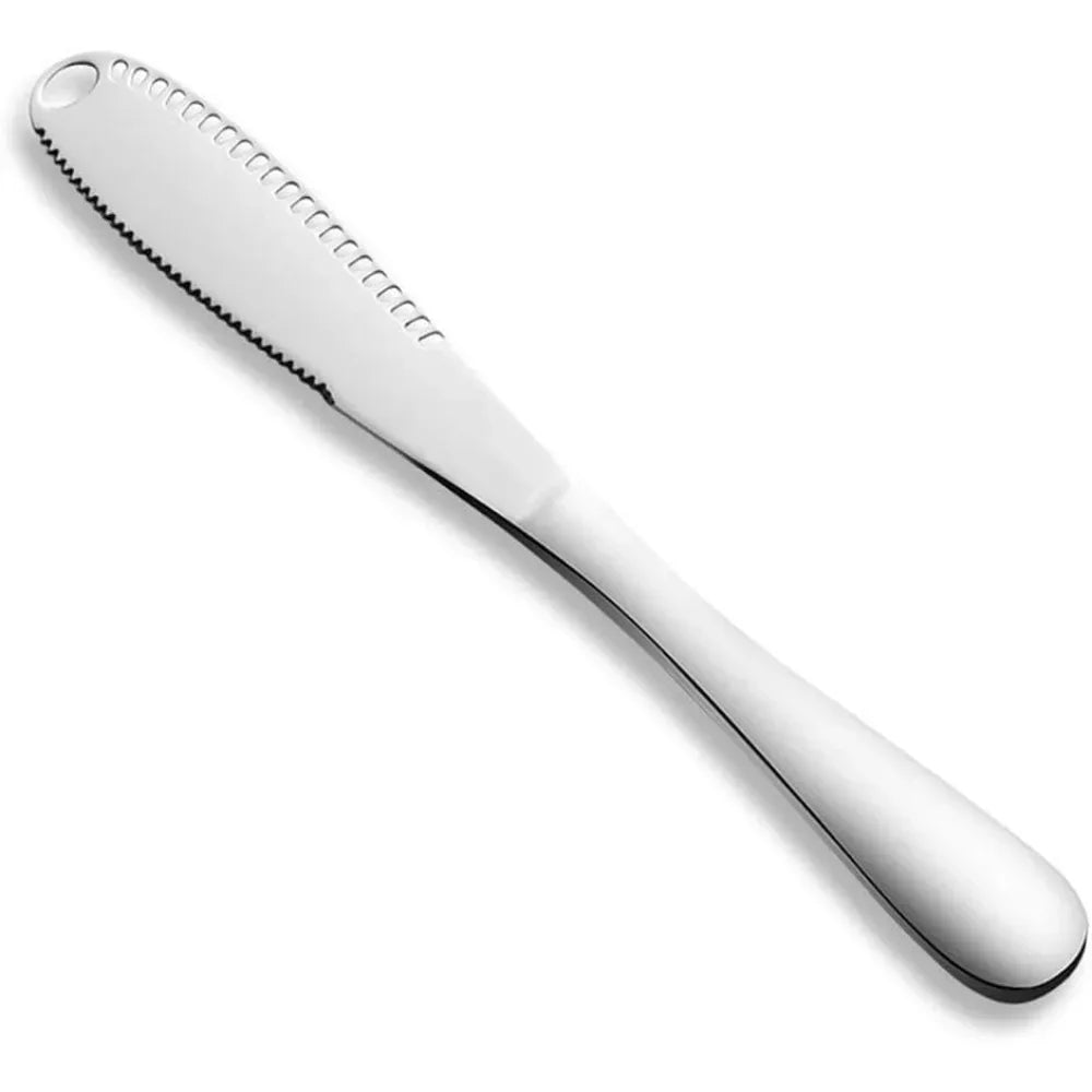 2025 New 3 in 1 Kitchen Serrated Stainless Steel Butter Knife Spreaders, Butter Knifes for Cold Butter Slicer with Holes