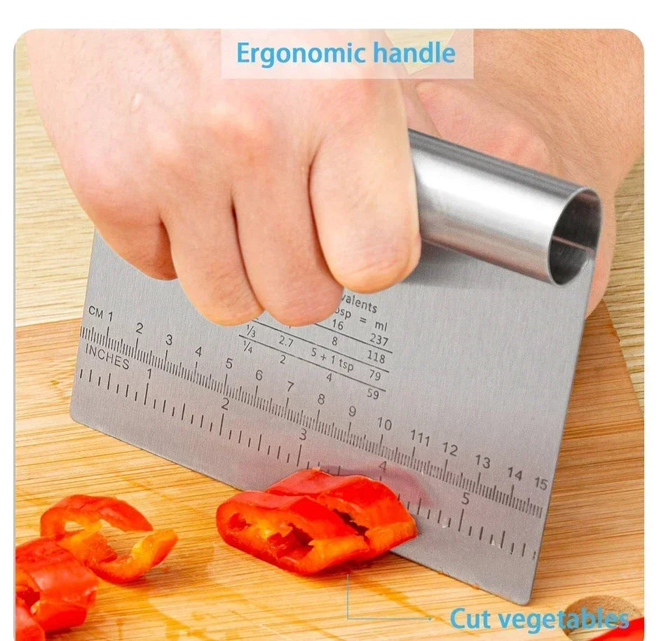 1pc Multipurpose Cake Bread Separator Scale Knife Stainless Steel Dough Pastry Scraper Pizza Cutter Chopper with Measuring Scale