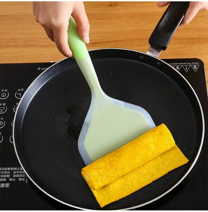 Transparent Two-color Silicone Wide Mouth Frying Spatula Translucent Jade Cooking Spatula Kitchen Utensils Silicone Spatula