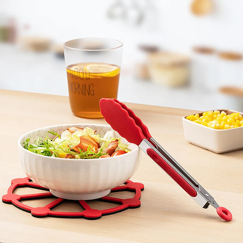 1Pc 7inch Stainless Steel Food Clip BBQ Grill Steak Food Clip Non-slip Handle Bread Tong Party Kitchen Cooking Accessories