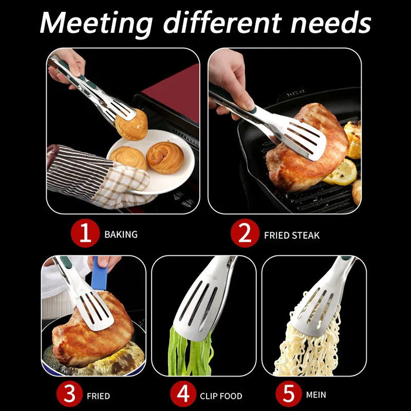 7/9/12inch Kitchen Tongs 304 Stainless Steel Grill Tongs for Cooking BBQ Non-Slip Salad Tongs Clips Tong Kitchen Accessories