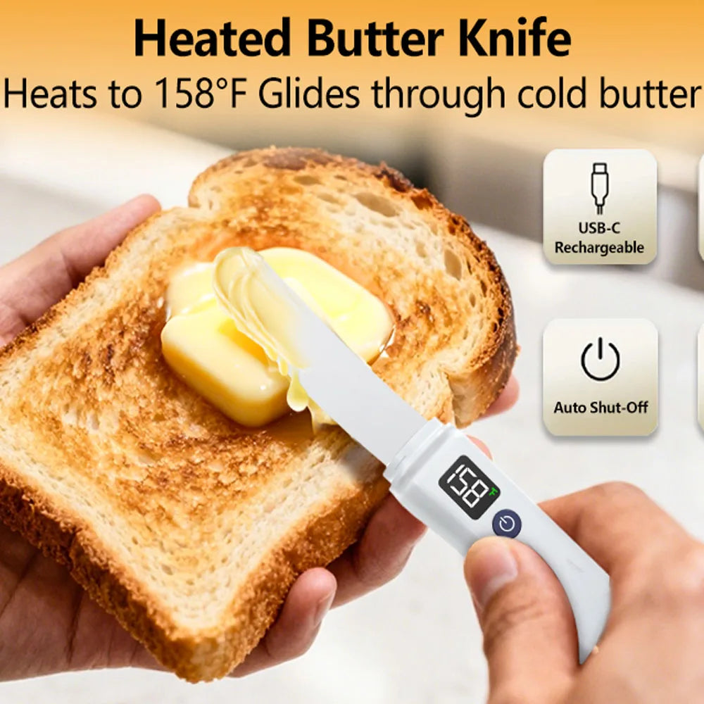 Stainless Steel Heated Butter Knife USB Rechargeable Electric Butter Spreader For Cold Butter Cheese Jam Toast Kitchen Tool