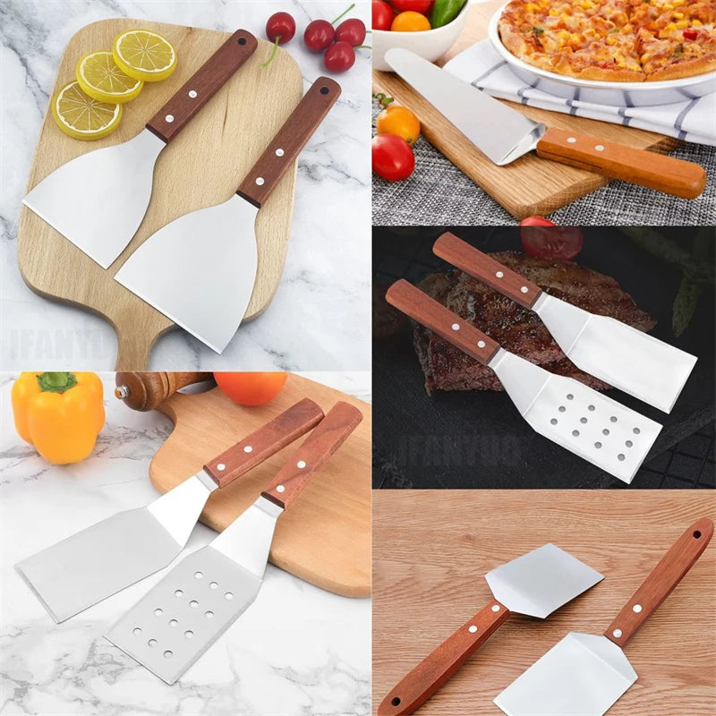 Stainless Steel Spatula and Grill Scraper Non Stick Durable Barbecue Cooking Tools Pizza Shovel Pancake Beef BBQ Utensils