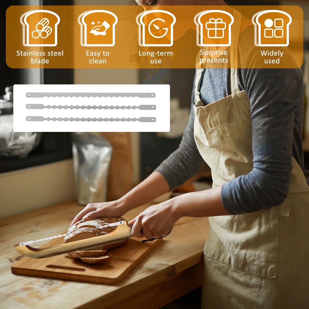 Wooden Bread Bow Knife Baking Baguette Cake Knife Serrated Toast Knife Bread Cutter Bread Cutting Saw Tool Kitchen Accessories