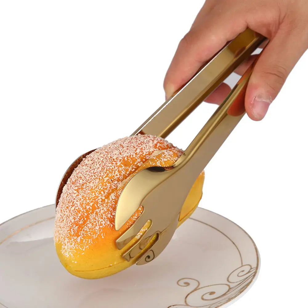 1pc Stainless Steel BBQ Food Tongs Steak Clip Gold Color  Hollow Cake Bread Grill Clamp Cooking Utensils Kitchen Accessories