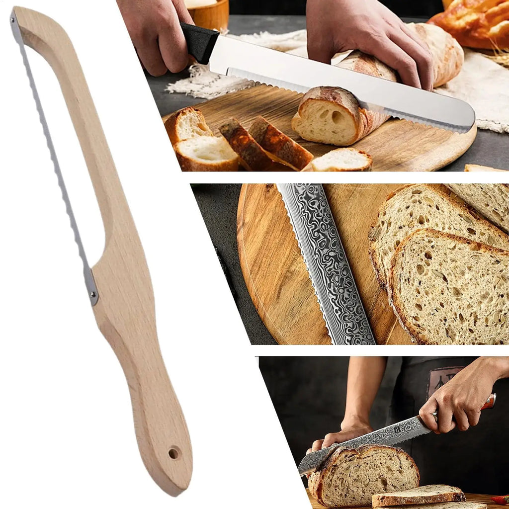 Wooden Bread Bow Cutter Homemade sourdough bread bow knife Stainless Steel Cutting Tool Kitchen Bakery Supplies