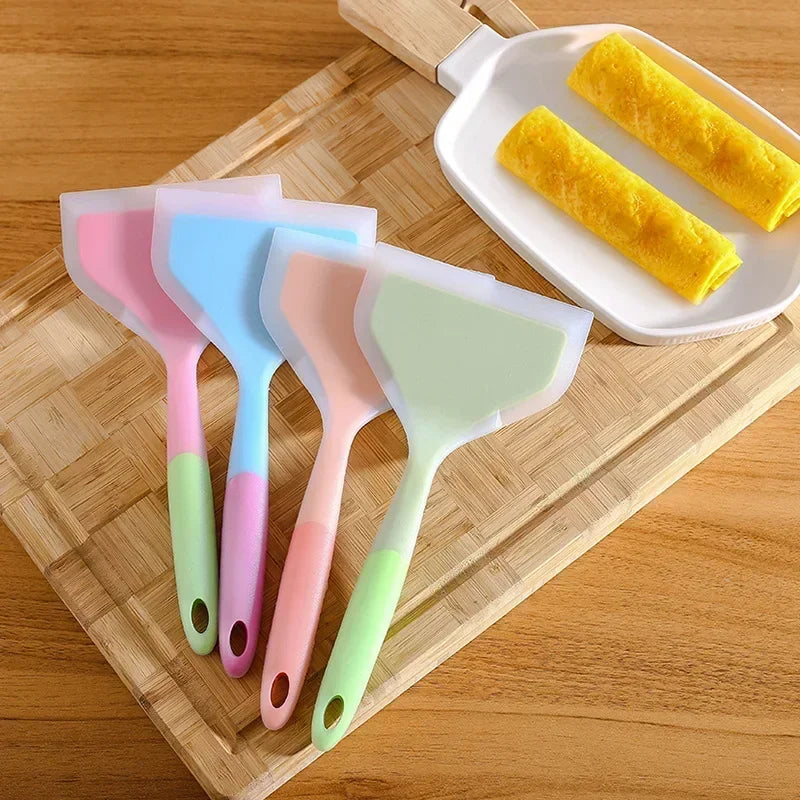 Transparent Two-color Silicone Wide Mouth Frying Spatula Translucent Jade Cooking Spatula Kitchen Utensils Silicone Spatula