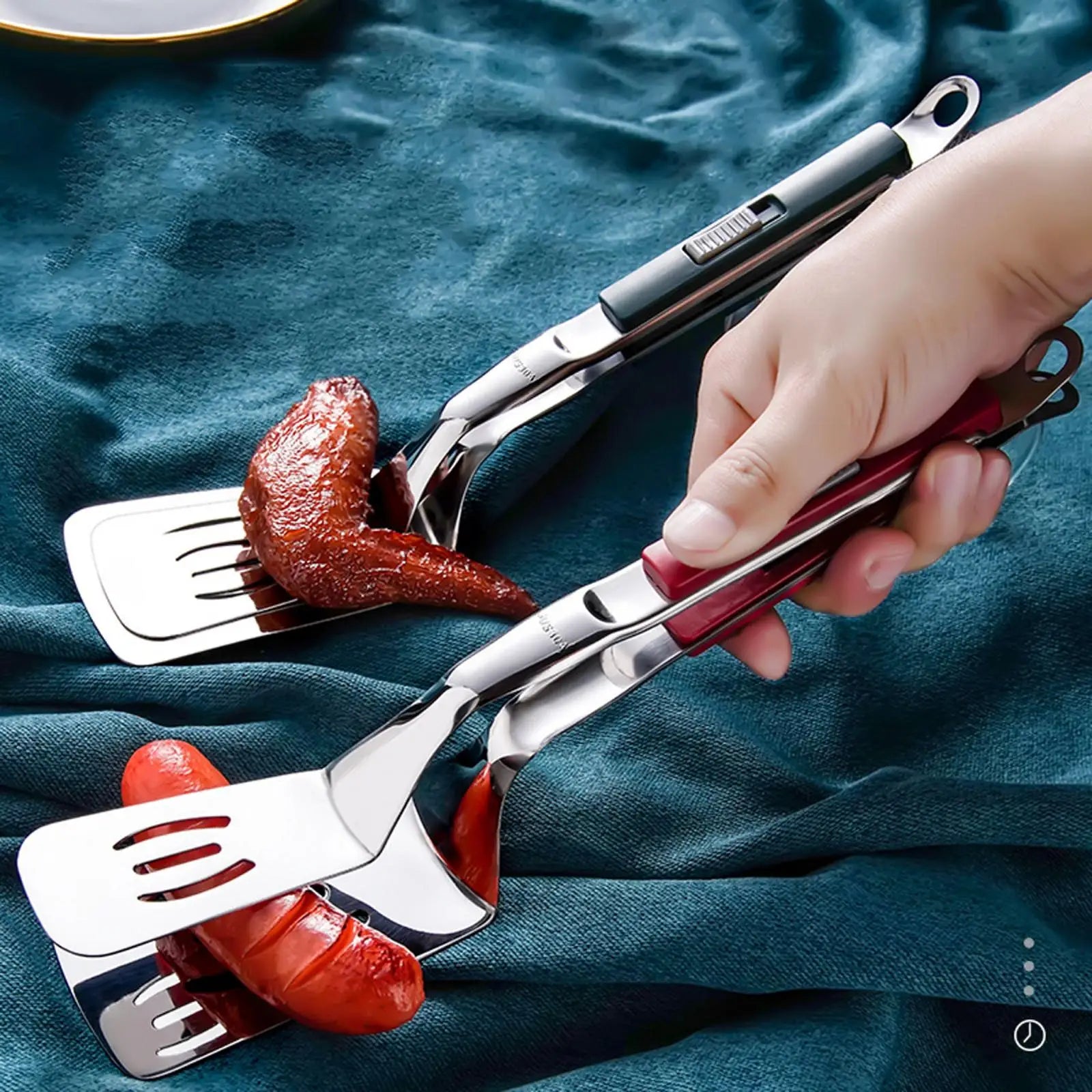 Stainless Steel Spatula Tongs Fish Spatula Slotted Double Spatula Grill Tongs for Beefsteak Burgers Fish Cooking Fillets