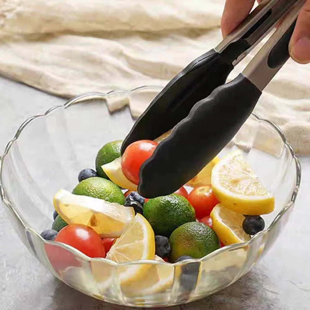 8" Food Tongs Cooking Tongs with Stainless Steel Handles and Heat Resistant Heavy Duty Rubber Heads for Grilling, Salads, Etc.