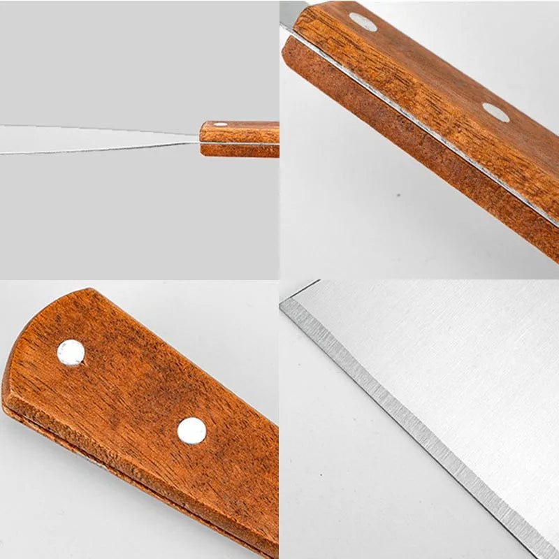 Wooden Handle Stainless Steel Oblique Spatula Steak Burger Pancake Pizza Scraper Shovel Kitchen Cooking Tools Barbecue Utensils