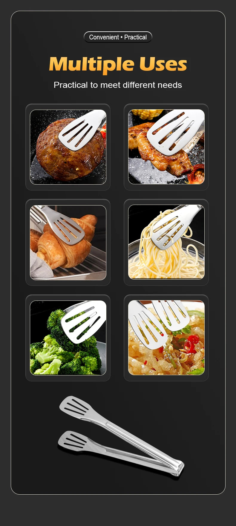 MTM Stainless Steel Tongs For Buffet Cooking Tools Steak Grilling Bread Tong Pastries And Meat Grilling Tongs