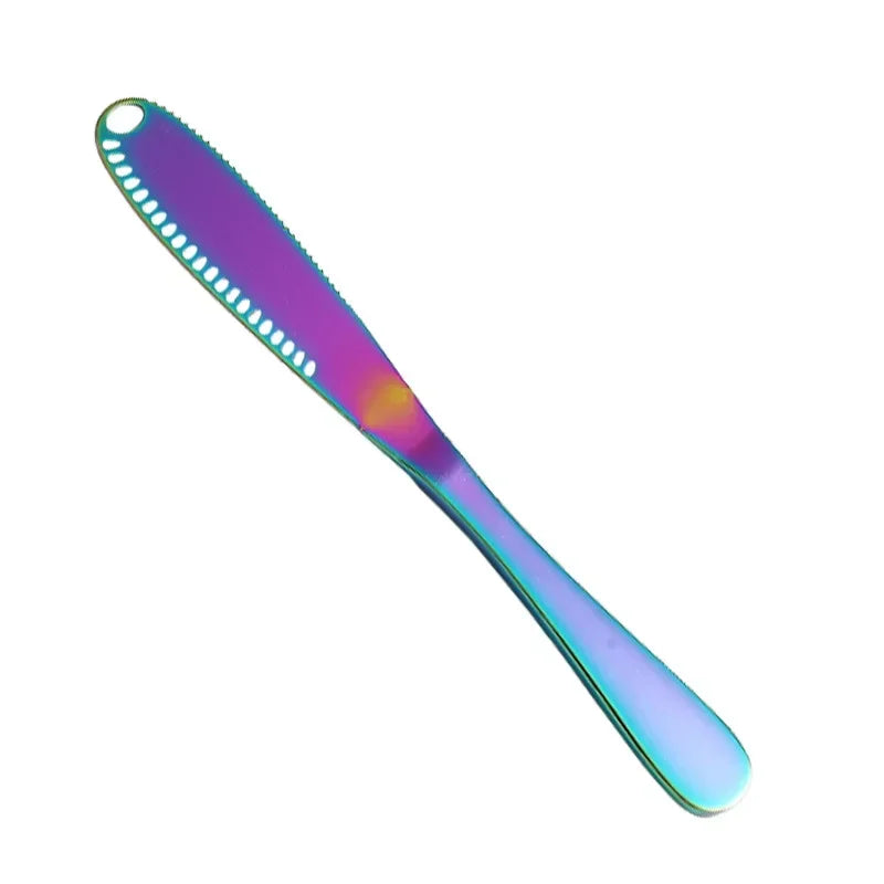 Stainless Butter Knife w/Holes-Serrated Edge Cheese Jam Dessert,Non-Slip Toast Spreader,Durable Bread Baking Kitchen Tool