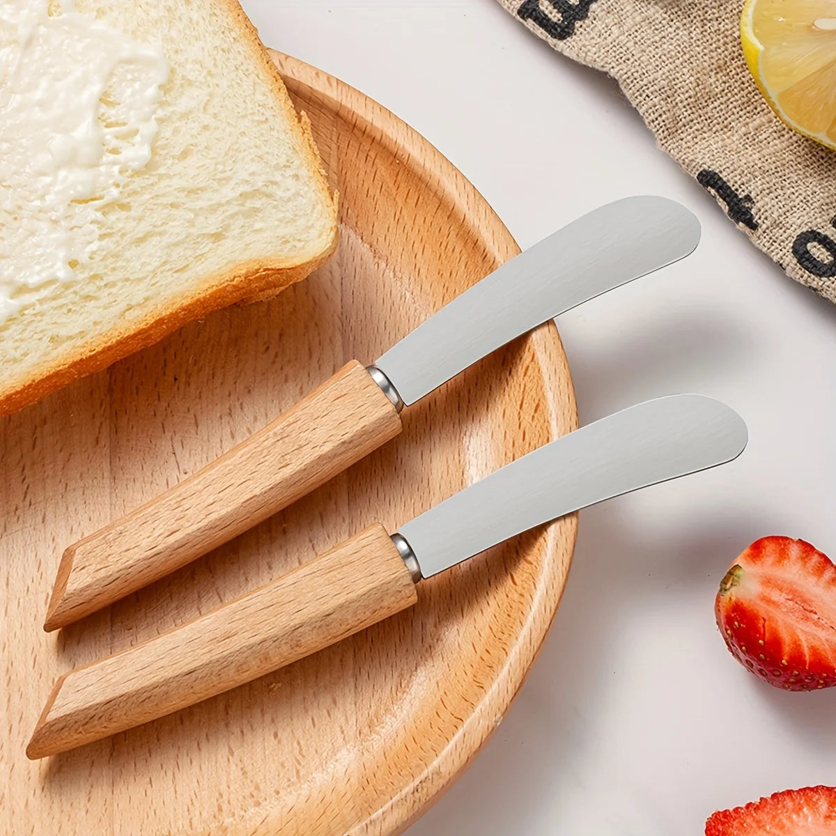 1/2pcs Stainless Steel Butter Knife Western Cutlery Bread Jam Knife Wooden Long Handle Butter Spatula Pastry Knife Cream Scraper