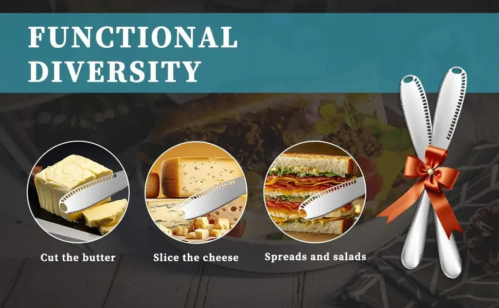 2 Pcs Butter Knife with Holes, 3 in 1 Stainless Steel Spreader Knife, Cold Butter Spreader for Cheese,Peanut