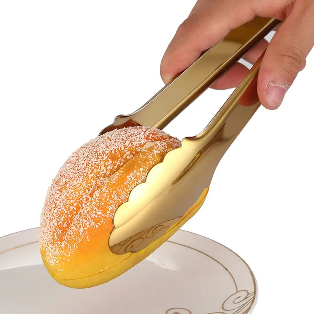 1pc Stainless Steel BBQ Food Tongs Steak Clip Gold Color  Hollow Cake Bread Grill Clamp Cooking Utensils Kitchen Accessories