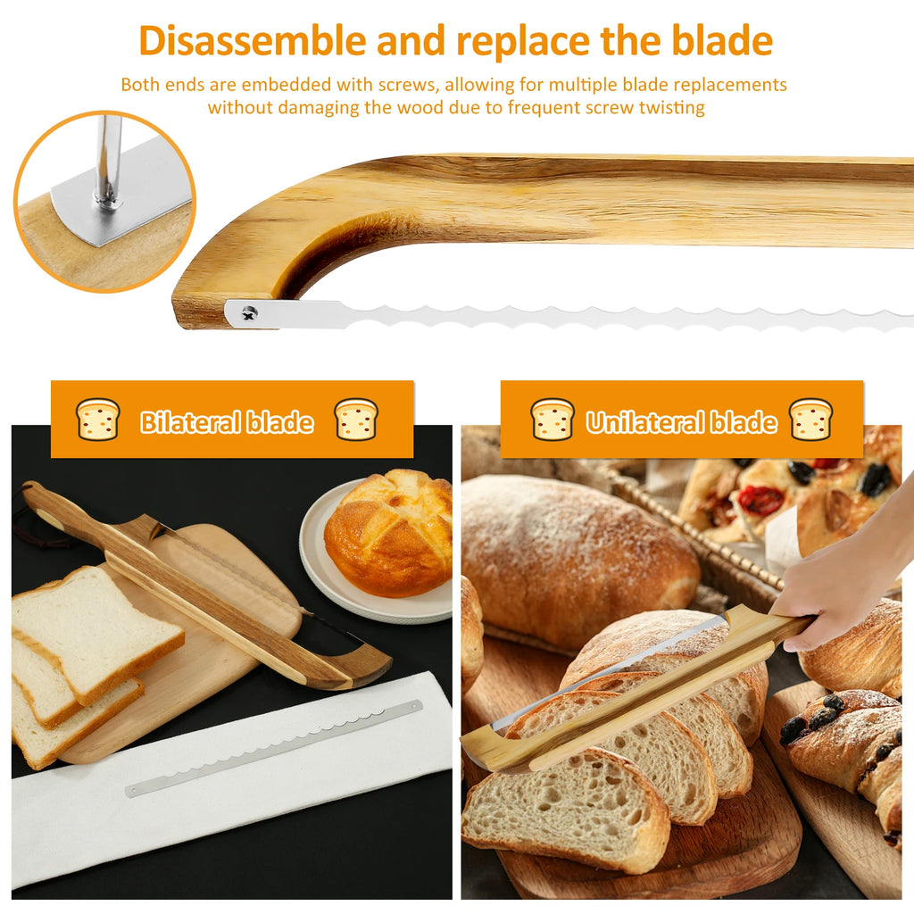 Wooden Bread Bow Knife Baking Baguette Cake Knife Serrated Toast Knife Bread Cutter Bread Cutting Saw Tool Kitchen Accessories