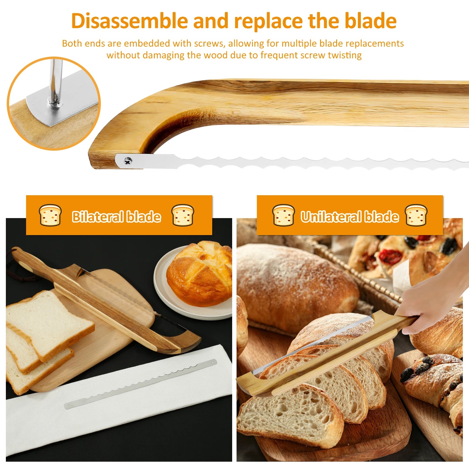 Wooden Bread Bow Knife Baking Baguette Cake Knife Serrated Toast Knife Bread Cutter Bread Cutting Saw Tool Kitchen Accessories