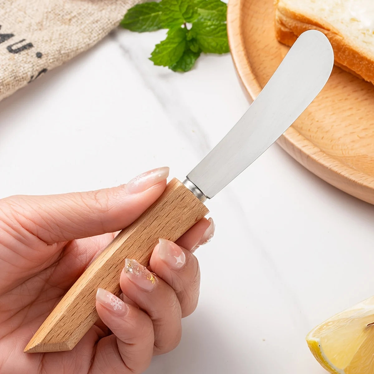 1/2pcs Stainless Steel Butter Knife Western Cutlery Bread Jam Knife Wooden Long Handle Butter Spatula Pastry Knife Cream Scraper