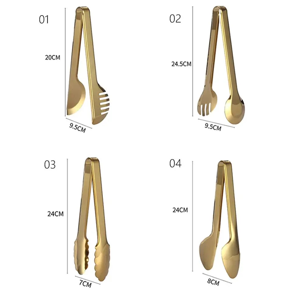 1pc Stainless Steel BBQ Food Tongs Steak Clip Gold Color  Hollow Cake Bread Grill Clamp Cooking Utensils Kitchen Accessories