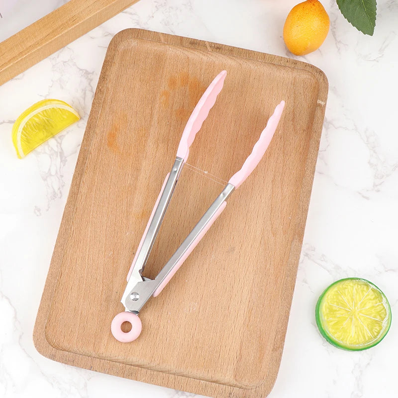 1Pc 7inch Stainless Steel Food Clip BBQ Grill Steak Food Clip Non-slip Handle Bread Tong Party Kitchen Cooking Accessories