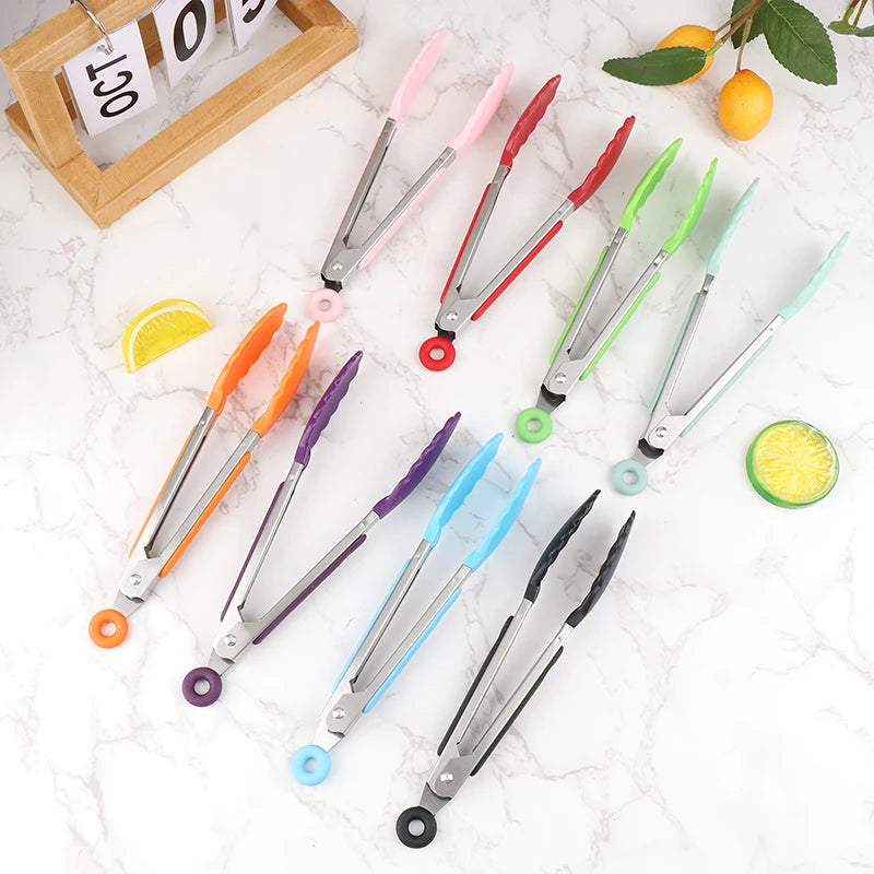 1Pc 7inch Stainless Steel Food Clip BBQ Grill Steak Food Clip Non-slip Handle Bread Tong Party Kitchen Cooking Accessories