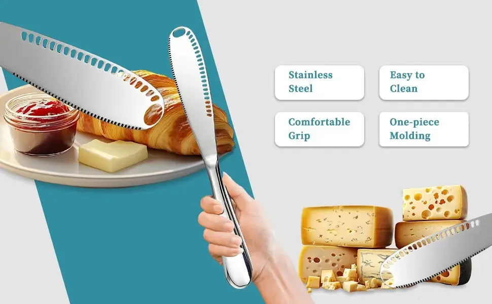 2 Pcs Butter Knife with Holes, 3 in 1 Stainless Steel Spreader Knife, Cold Butter Spreader for Cheese,Peanut