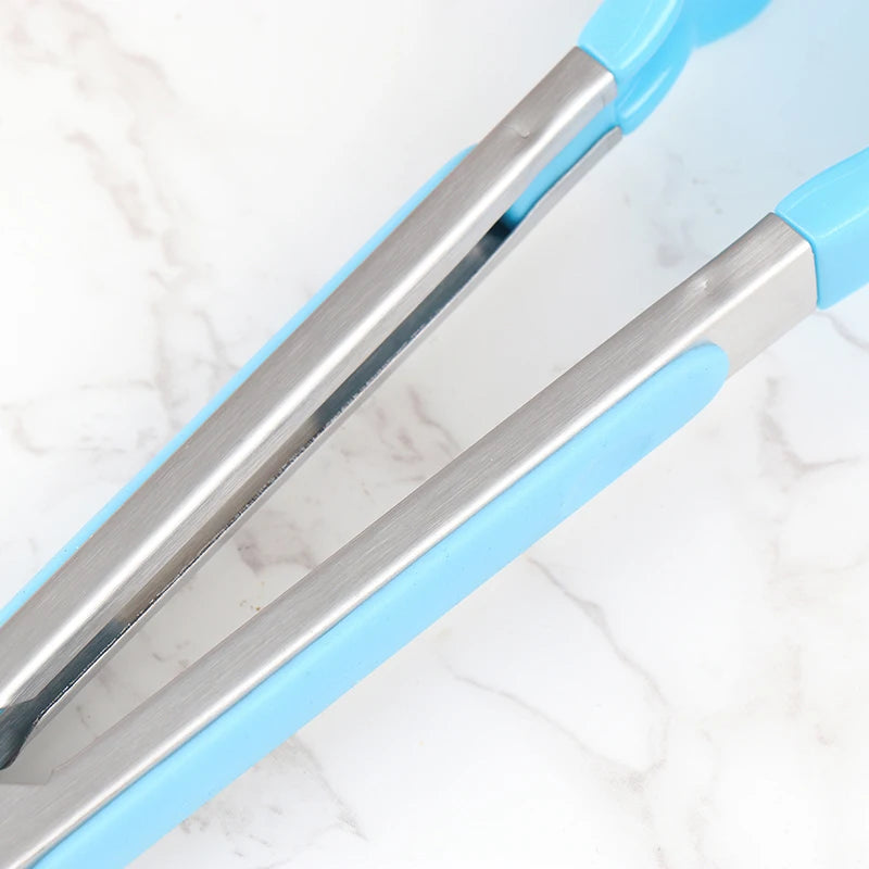 1Pc 7inch Stainless Steel Food Clip BBQ Grill Steak Food Clip Non-slip Handle Bread Tong Party Kitchen Cooking Accessories