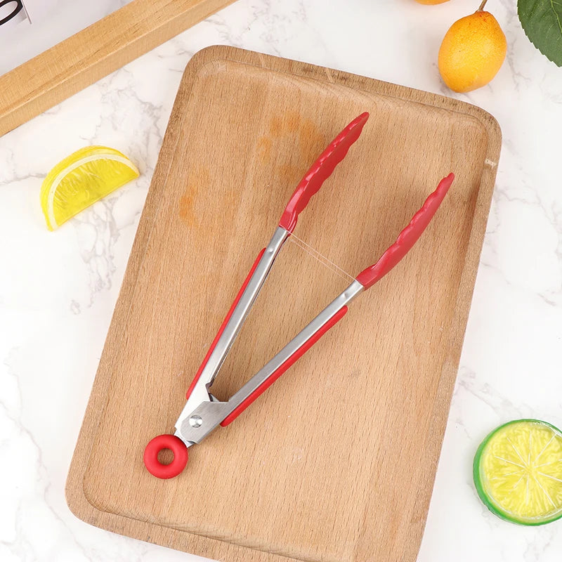 1Pc 7inch Stainless Steel Food Clip BBQ Grill Steak Food Clip Non-slip Handle Bread Tong Party Kitchen Cooking Accessories