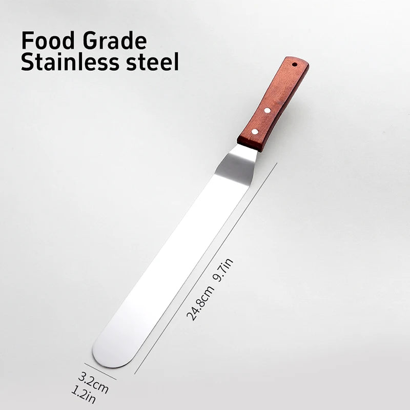 4/6/8/10In Smoother Spatula Cake Knife Stainless Steel With Wood Handle Butter Cream Icing Frosting Kitchen Knife DIY Cake Tools