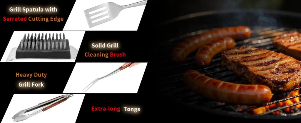 3 4PCS Grilling Accessories Wooden BBQ Grilling Tools Set Outdoor Grill Set with Spatula Fork Brush Tongs For Barbecue Grill Kit
