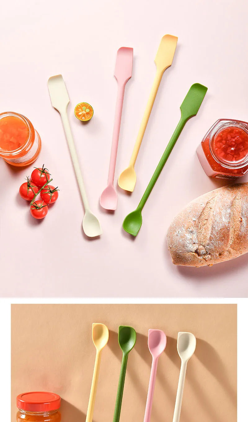 Mini Silicone Scraper Double End Two In One Spatula Jam Bottle Cosmetic Bottle Scraper Spoon Set for Jam Seasoning