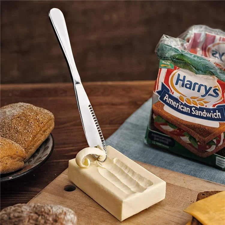 Stainless Butter Knife w/Holes-Serrated Edge Cheese Jam Dessert,Non-Slip Toast Spreader,Durable Bread Baking Kitchen Tool