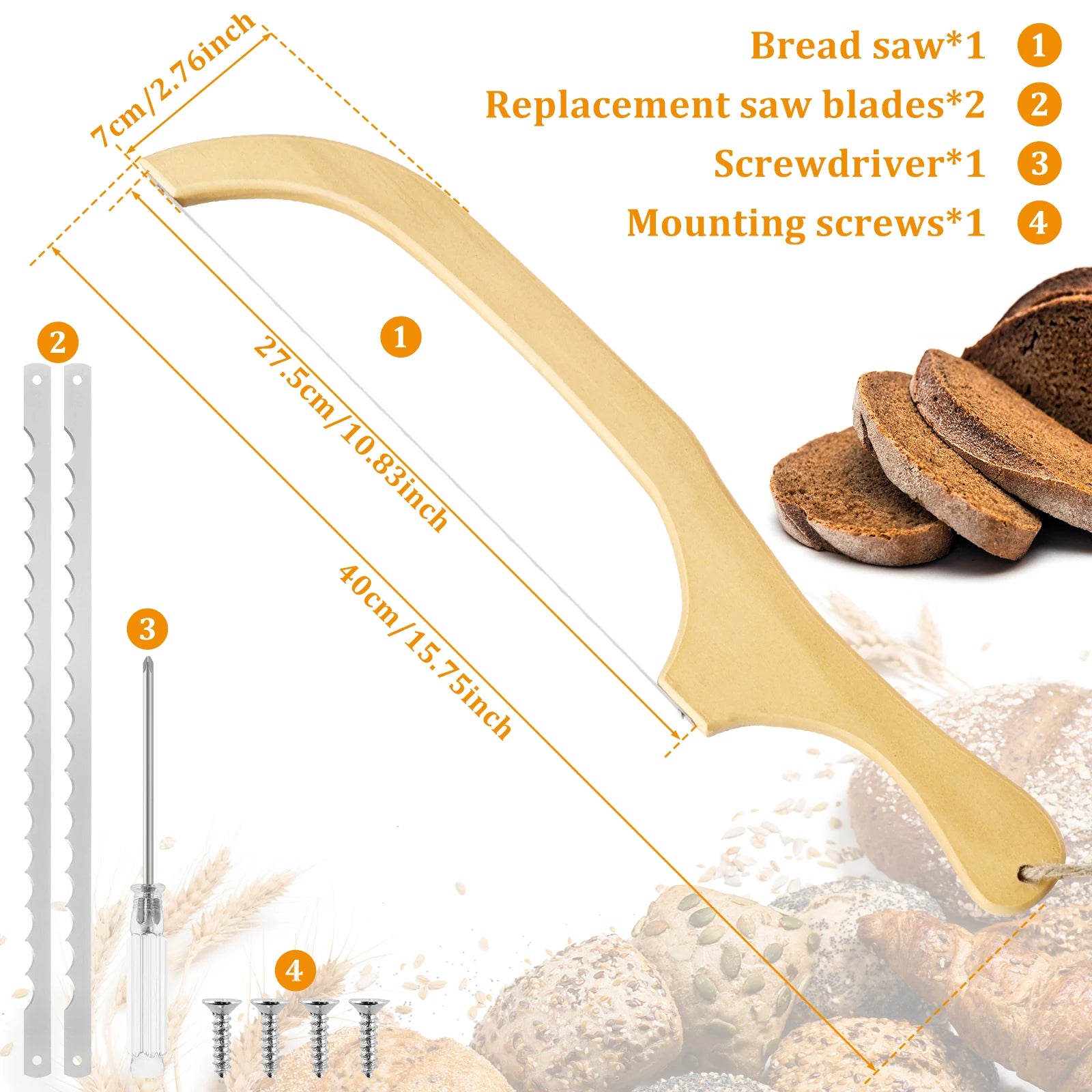 Sourdough Bread Slicer for Homemade Bread Wooden Breads Bow Knife with Stainless Steel Blades Serrated Sourdough Breads Knife